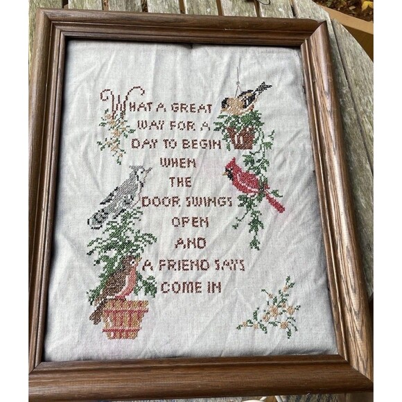 Vtg Columbia Minerva Completed Cross Stitch Friendship Sampler Birds Floral Ivy - Picture 1 of 4